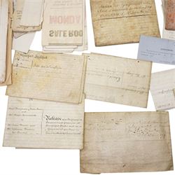 Collection of ephemera relating to the Gascoigne family of Parlington, Aberford including  various 19th century leases and conveyances, schedules of the Irish estates, 18th century appointment of church wardens at Aberford 1758 and other indentures and correspondence concerning the family and the parish of Aberford