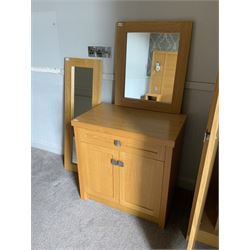 Light oak side cabinet, two wall mirrors - LOT SUBJECT TO VAT ON THE HAMMER PRICE - To be collected by appointment from The Ambassador Hotel, 36-38 Esplanade, Scarborough YO11 2AY. ALL GOODS MUST BE REMOVED BY WEDNESDAY 15TH JUNE.