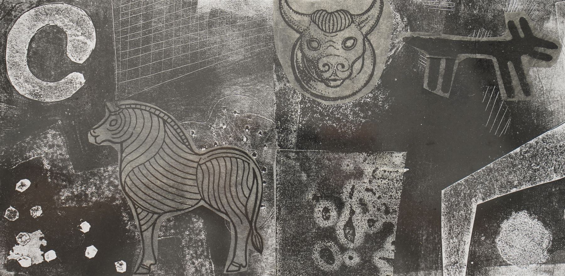 Gillian Ross Kelsey (British 1935-2025): 'Signs and Symbols', mixed media on paper signed and titled in pencil 14cm x 28cm