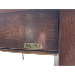 Grange Furniture - cherry wood finish oval extending dining table on square tapering supports, and a set of eight dining chairs with curved backs and upholstered seats 