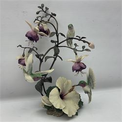 Franklin Mint House of Faberge, four humming bird figure groups, comprising Flight of Fancy, Beauty in Bloom, Splendor in the garden and The Enriched Garden, largest H35cm