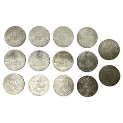Fourteen Austria silver 100 Schilling coins, four dated 1975 and ten dated 1976, commemorating The 1976 Winter Olympic games