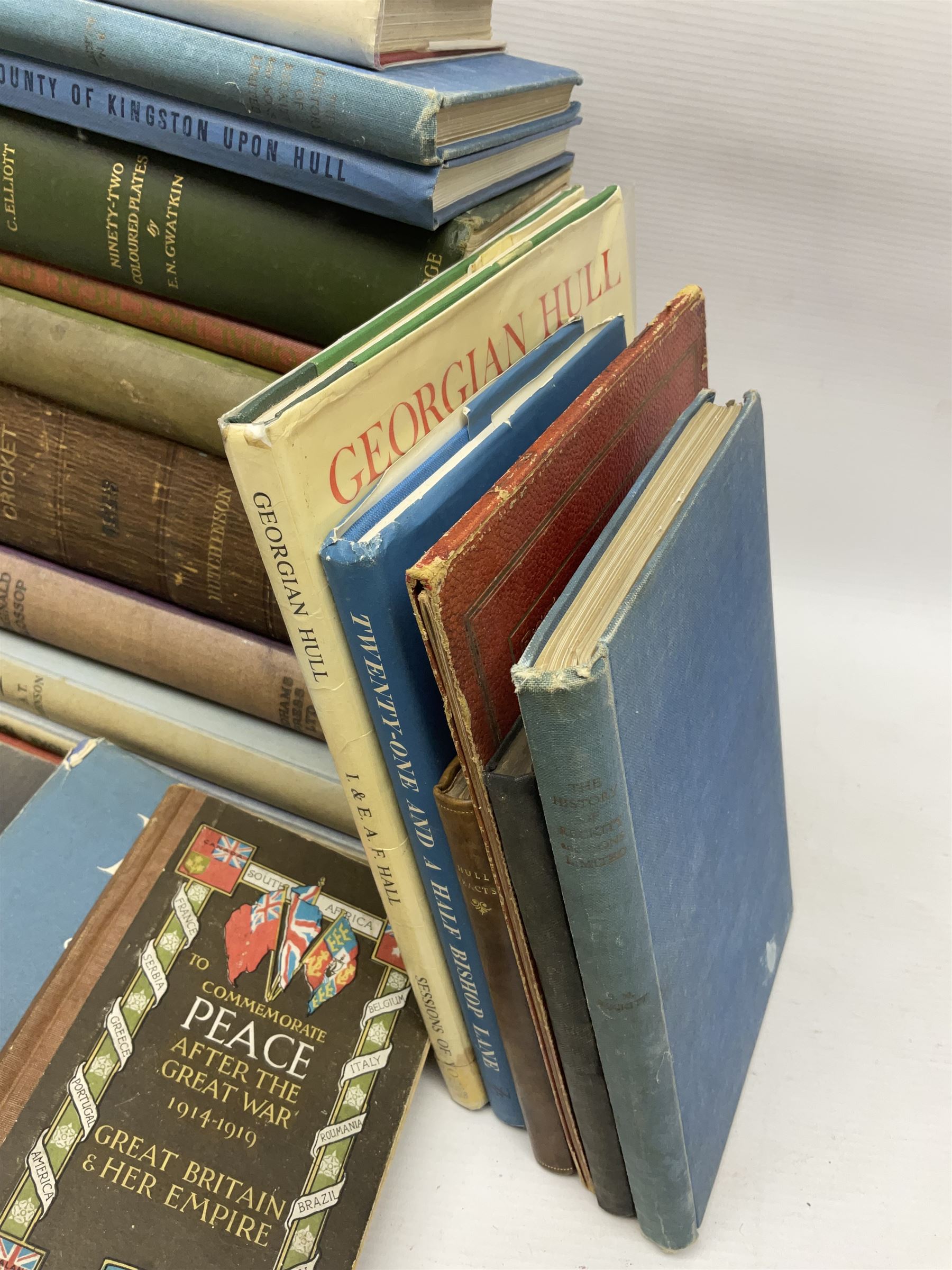 Books - a number relating to Hull and surrounding areas of Yorkshire, to include The East Riding of Yorkshire with Hull and York by A G Dickens, 1954, The Scarborough Cricket Festival by J M Kilburn, 1948, Georgian Hull, Written and Illustrated by Ivan and Elisabeth Hall, 1978, etc. 