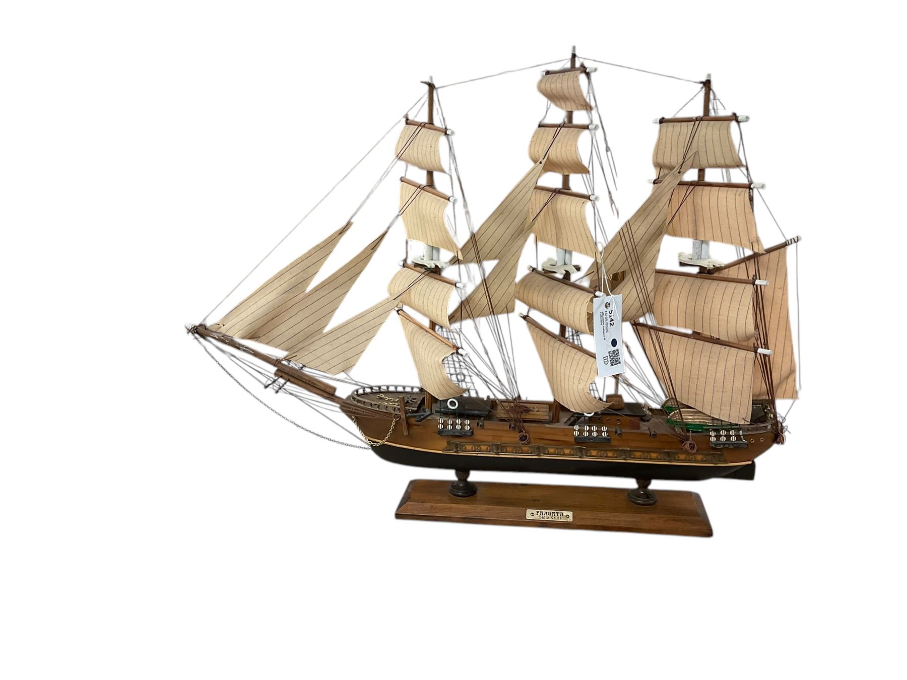 Two model ships, Fragata and Curry Sark, largest H53cm