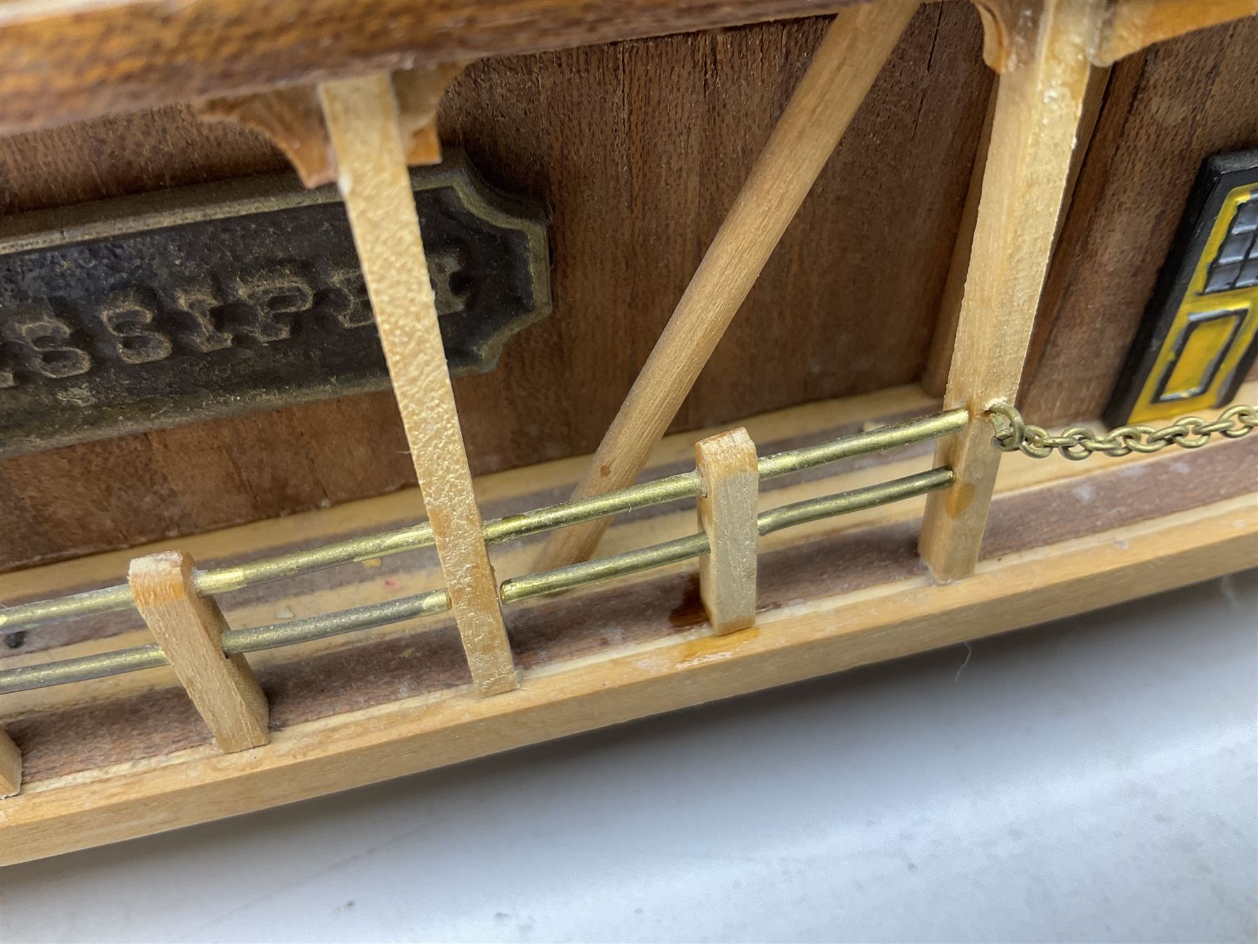 Hand built model of a river paddle steamer 'King of the Mississippi' and a sailing ship with three masts and unfurled sails, largest example H80cm, L101cm