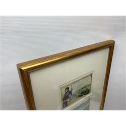 Six original illustrations for Liebig cards, mounted within a gilt frame, frame 71cm, W27cm