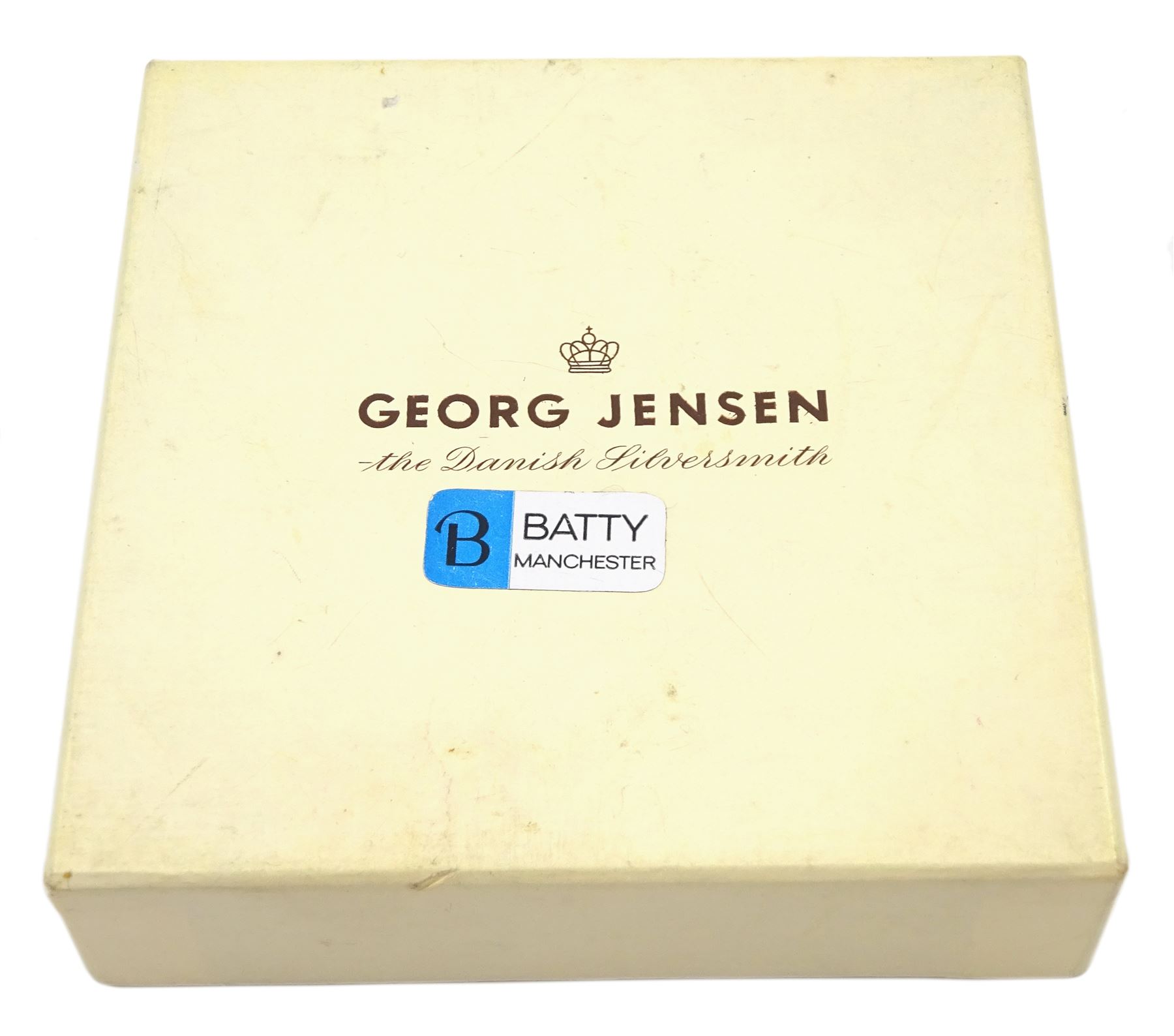 Georg Jensen silver geometric pendant necklace, with T-bar clasp, designed by Astrid Fog, No. 379, London import mark 1973, boxed