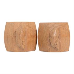 Mouseman - pair of oak napkin rings, of bulbous octagonal form, with carved mouse signature, by the workshop of Robert Thompson, Kilburn, W4.5cm