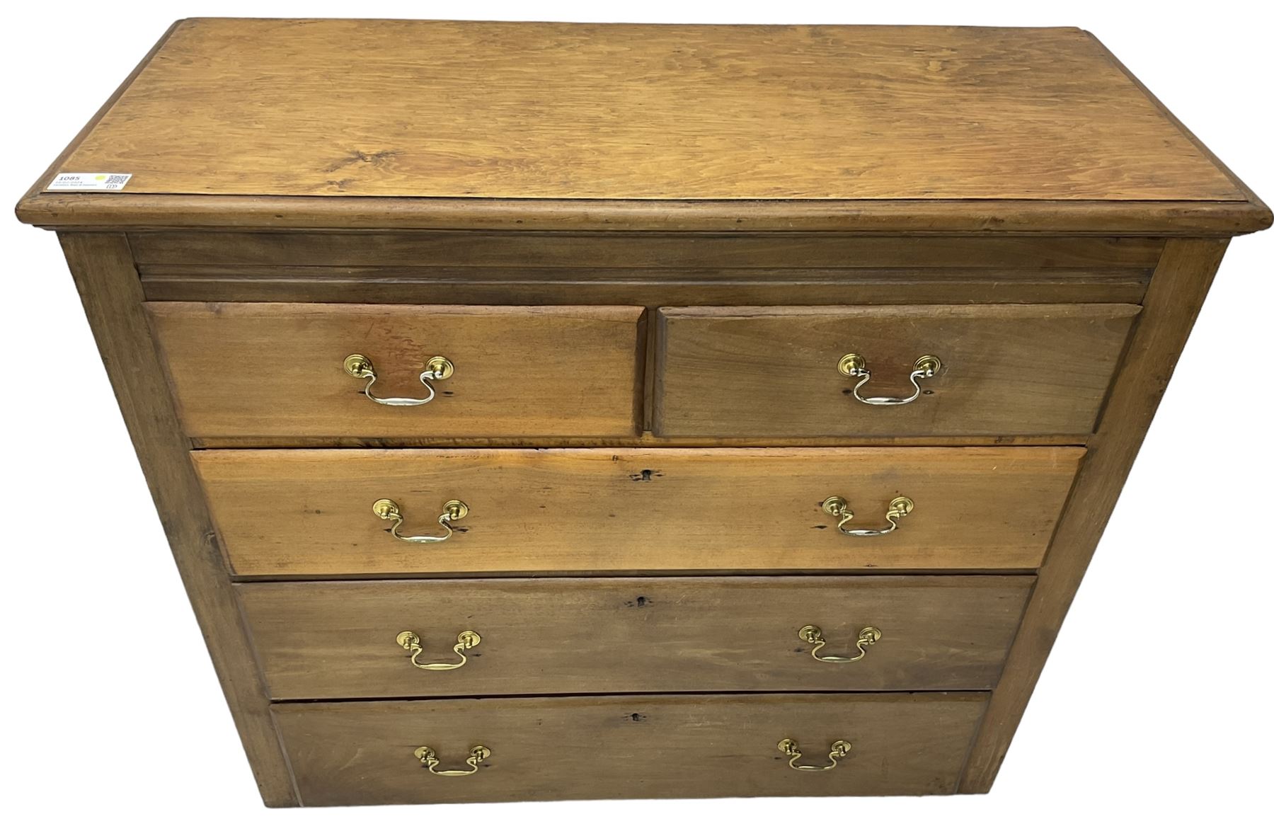19th century walnut straight-front chest, fitted with two short and three long graduating drawers