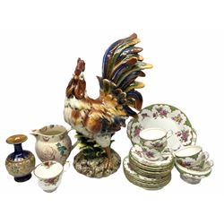 Assorted ceramics, to include Doulton Lambeth vase, Emma Bridgewater jug, large decorative figure of a cockerel, teawares, etc., in one box, together with two framed and glazed prints, one depicting sail boat, the other horse jumping