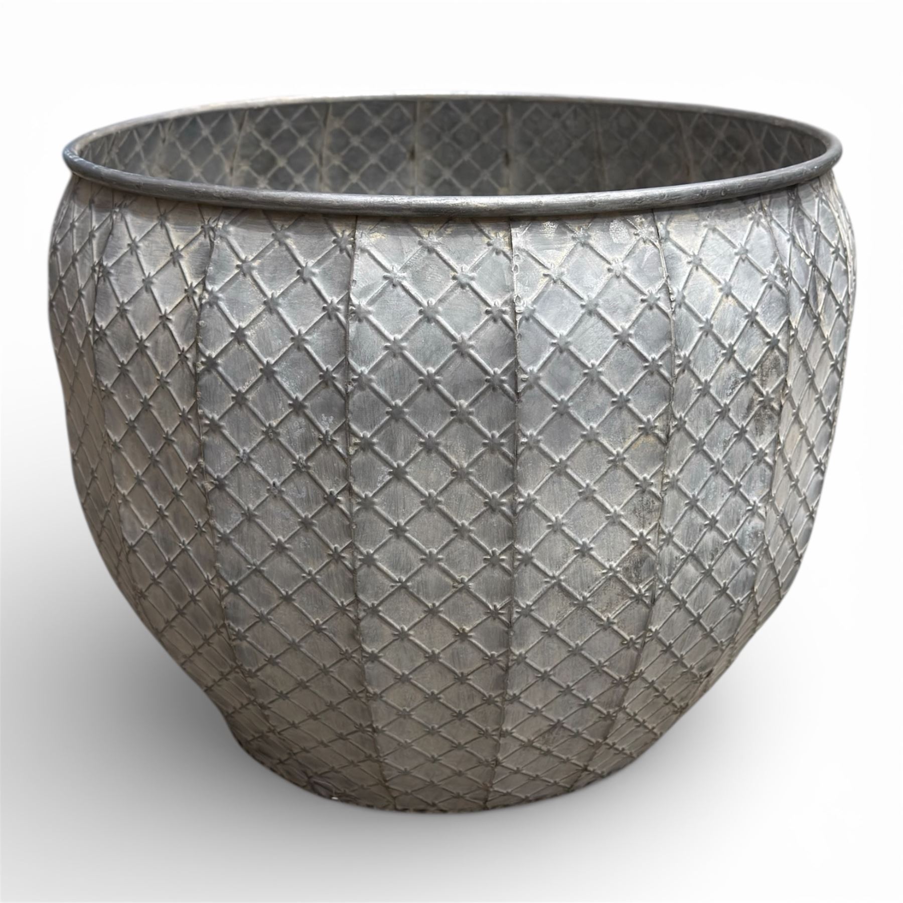 Set of three graduating galvanised circular planters