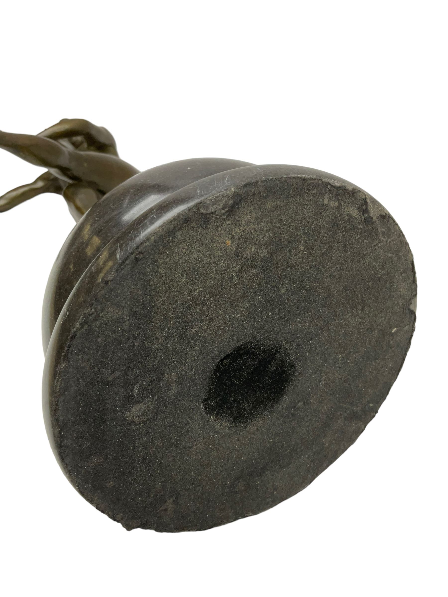 After Claire Jian Robertine Colinet (1880-1950); Art Deco style bronze, modelled as a dancing nude figure upon a marble base, H22cm