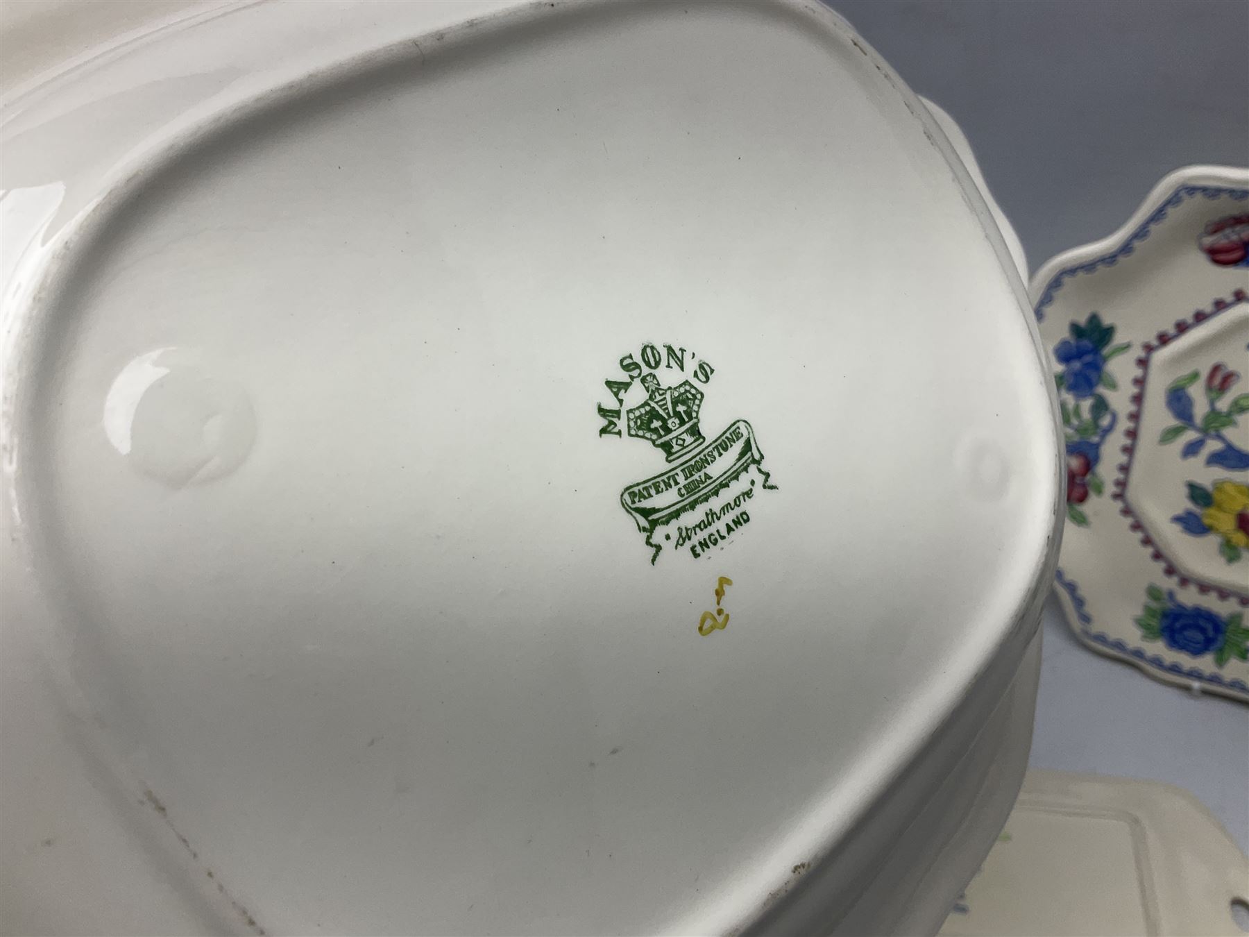 Three Spode Italian pattern platters, together with a three masons dishes of various sizes and two other plates  