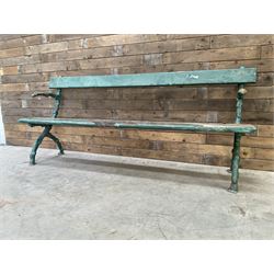 Early 20th century cast iron framed faux bois garden bench, timber seat and back rest