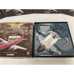 Corgi - Aviation Archive, eleven ‘Classic Propliners’ 1:144 scale models comprising Vickers Viscount models; 47601 700 Series British European Airways; 47602 Parcelforce; 47603 Continental Airlines; 47604 800 Series Lufthansa; 47605 700 Series British Eagle no.391/2900; 47606 806 Virgin Atlantic Airways; 47607 802 British European Airways; 47608 806 British Airways no.985/3000; 47609 836 British Midland Airways no.1530/2500; AA30501 800 Aer Lingus no.651/2100; AA30503 800 British Air Ferries no. 1131/2100; all boxed (11) 