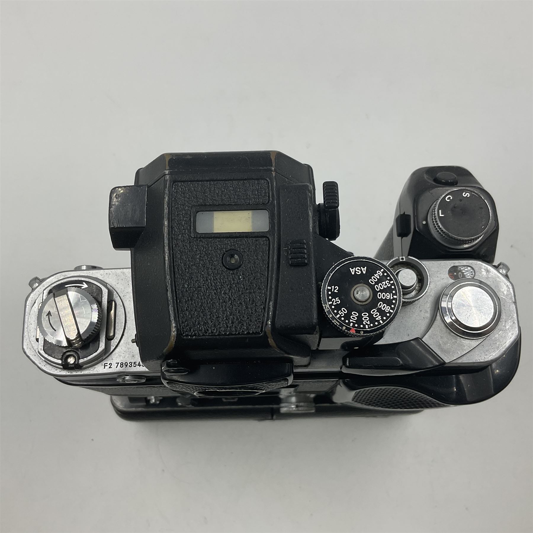 Nikon F2AS Photomic camera body, serial no. 7893545, with Nikon MD2 Motor Drive, serial no. 402342 and Nikon MB1 Battery pack