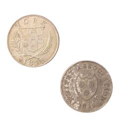 Whitby Association silver shilling token 1811 and a Cattle & Barber York silver shilling token 1811 