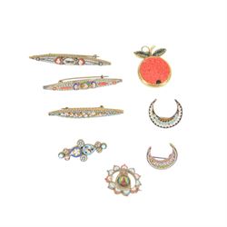 Thirty micro mosaic brooches including four Roma examples, in various shapes including crescents 