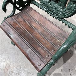 Cast iron and wood slatted garden seat
