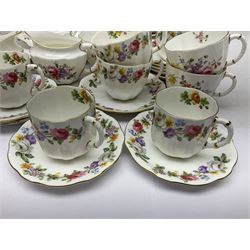 Royal Crown Derby Posies pattern tea service, including two milk jugs, two open sucrier, twelve teacups and saucers, twelve dessert plates etc 