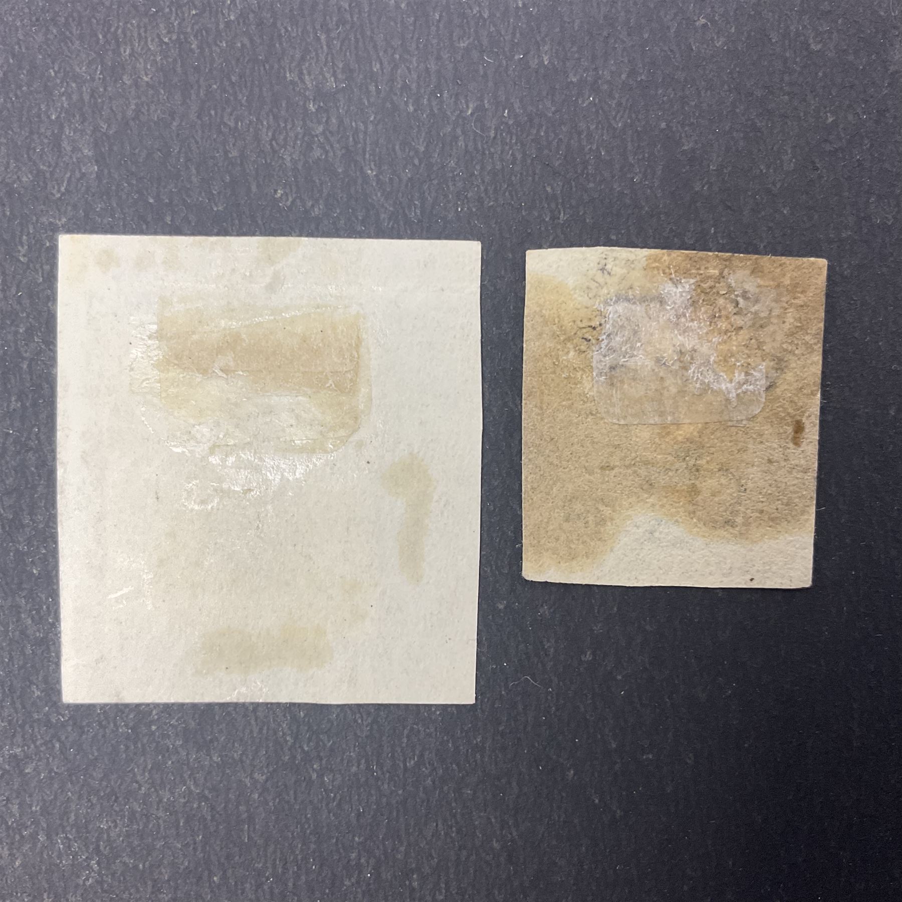 Great Britain Queen Victoria penny black stamp, tied to piece with black MX cancel and 1840 two pence blue 