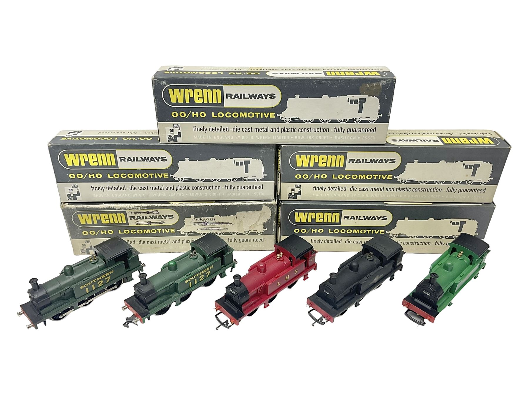 Wrenn '00' gauge - five Class R1 0-6-0 tank locomotives - No.7420 in LMS Red; No.31337 in BR Black; No.31340 in BR Malachite Green; No.1127 in Southern Green; all in boxes with instructions; and No.1127 in Southern Green; in associated Wrenn box (5)