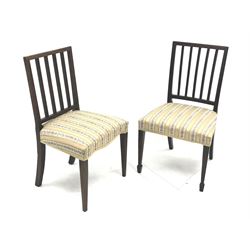 Early 19th century mahogany chair and another similar 19th century chair, both upholstered in striped and floral pattern fabric