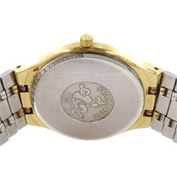 Omega gentleman's gold-plated and stainless steel quartz wristwatch, 196 0235, champagne dial with baton hour markers and date aperture, on original Omega gold-plated bracelet, with fold-over clasp