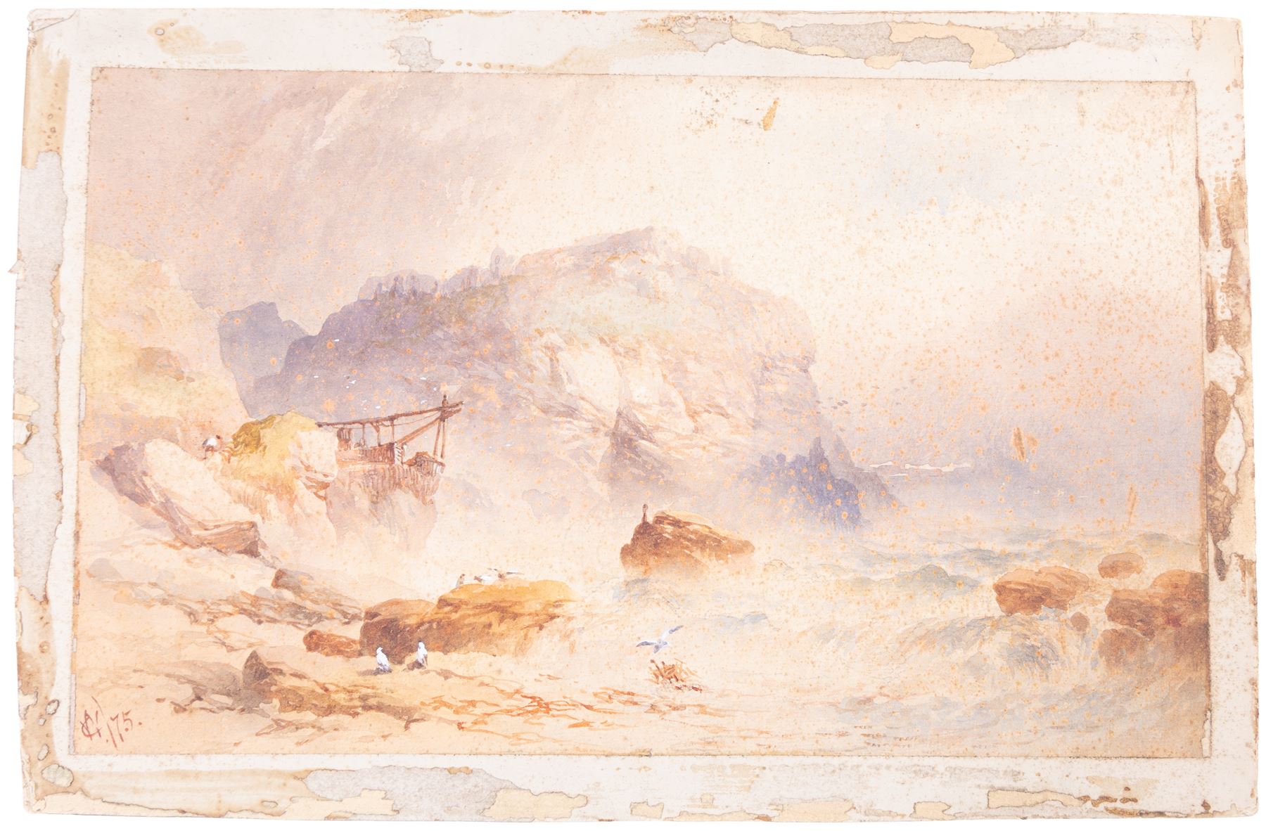 William Cook of Plymouth (British fl.1870-1890): Turbulent Coastline, watercolour signed with monogram and dated '75, 20cm x 33cm (unframed)