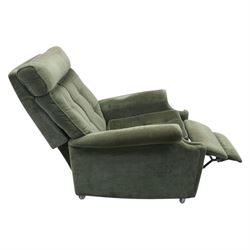 Parker Knoll - mid 20th century reclining armchair, upholstered in green velvet button fabric
