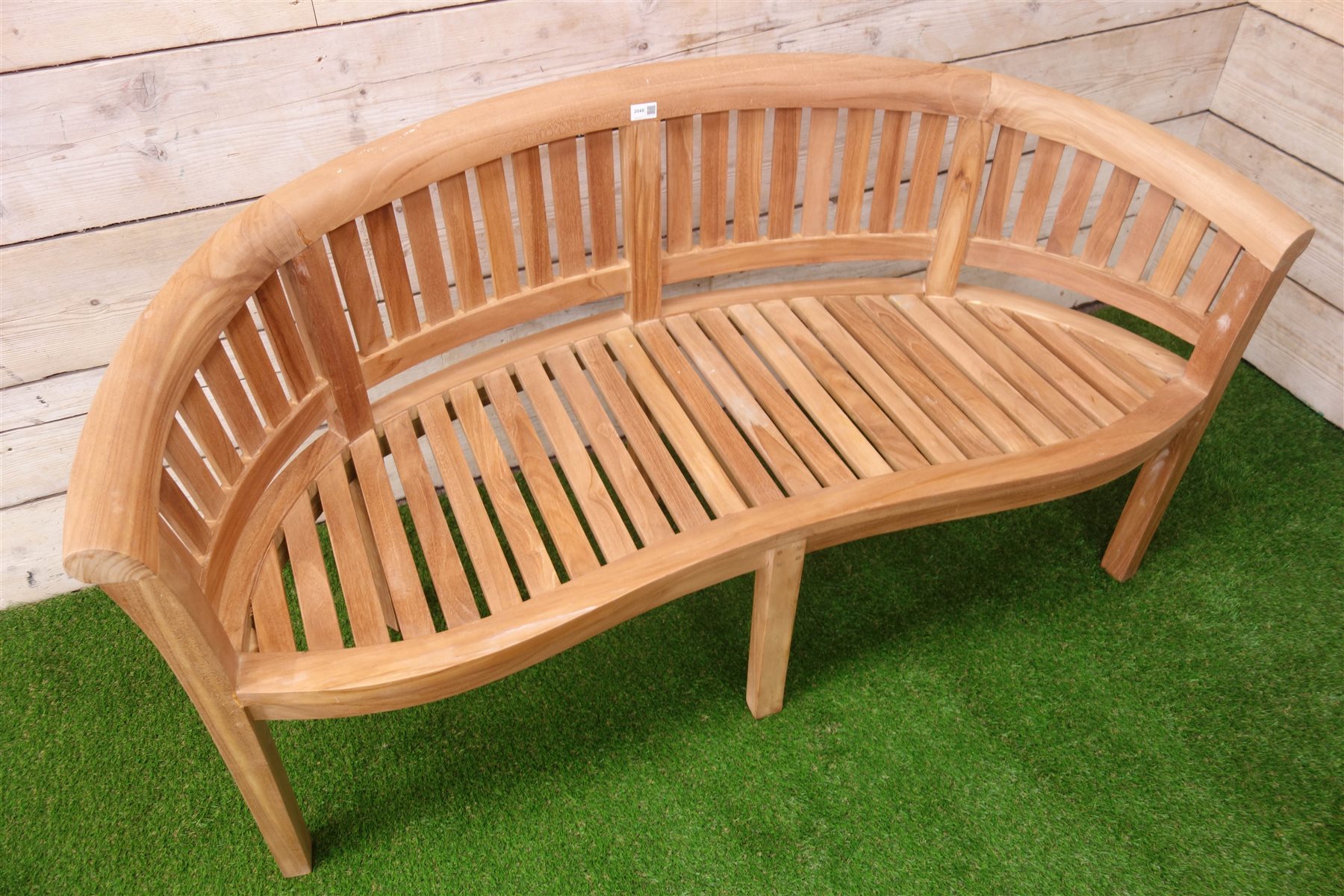 Solid teak garden bench, curved back, serpentine seat, W160cm Garden