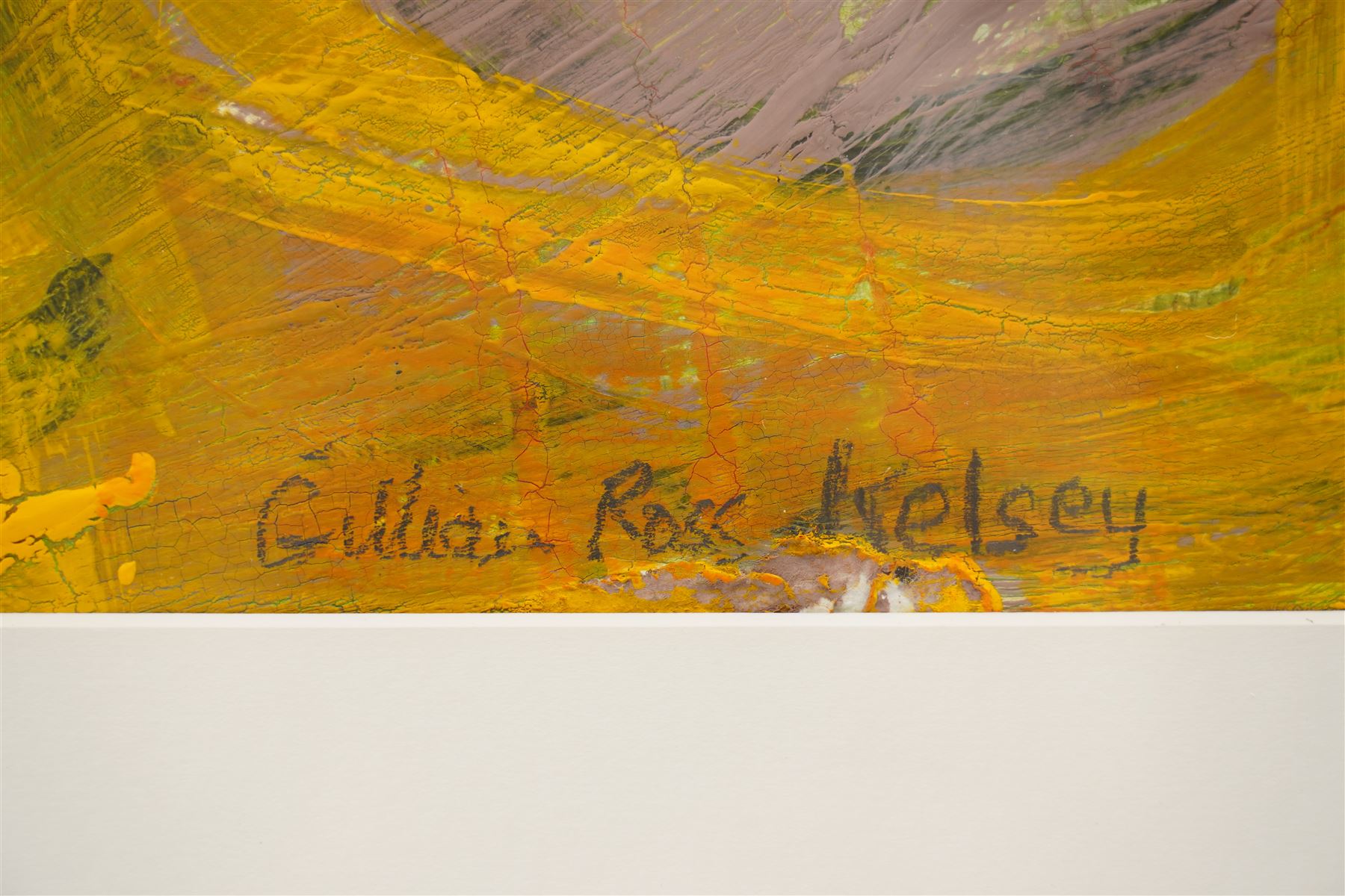 Gillian Ross Kelsey (British 1935-2025): 'Yellow Abstract', mixed media on paper signed and titled in pencil 49cm x 36cm