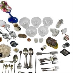 Lladro angel figure, together with a butterfly wing picture, silver plate cutlery etc  