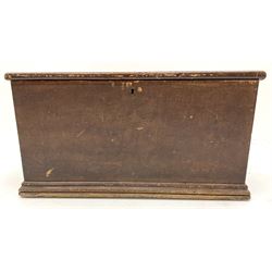 Victorian pine blanket box (lid detached), two metal carrying handles 