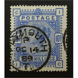  Great Britain Queen Victoria (1883-84) used ten shillings stamp, Plymouth October 14th 1889 cancel  