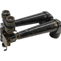 WWII French laquered brass rabbit ear trench periscope, stamped Societe D'Optique Paris No 15549 Telescope Stereoscope No 3 MKIA, with retailers stamp for Graticules A. Kershaw & Son 1938 with broad arrow mark