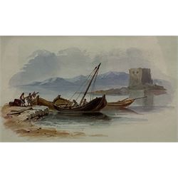 Charlotte/Louisa Holt (British early 19th century): Grand Tour Coastal scenes with Fishing Boats, three watercolours unsigned, provenance verso 14cm x 23cm approx  (3)