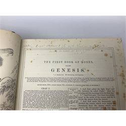 19th century The Illustrated Family Bible with Explanatory Critical & Devotional Commentary, published by  A Fullarton & Co, leather-bound with gilt decoration to cover, with the family register filled in for the Duggleby & Dunn family of Beverley