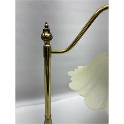 Pair of brass table lamps, with mottled glass floral shades, H52cm  