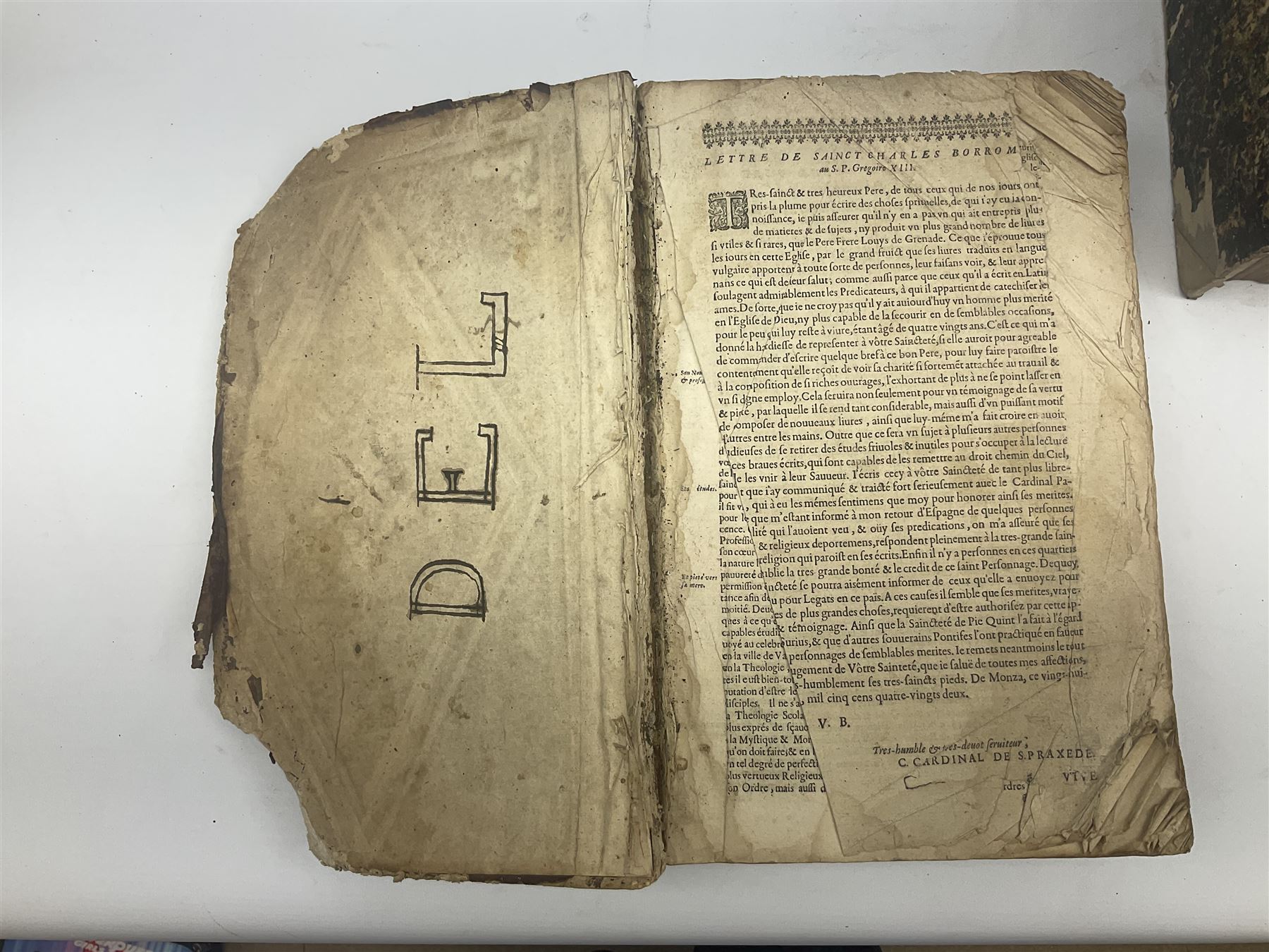 Sancti Gregorii Magni Papae Primi Opera , Sixti V Pont Max Iussu .... 1640 Paris. Two volumes in one with engraved galleon to each title page; R.P. Joan. Stephani Menochij Doctoris Theologi E Societate Jesu .... Editio Novissima .... Tomus Primus. 1683 Lugduni Francisci Comba; and two other similar leather bound folio volumes lacking title pages (4)