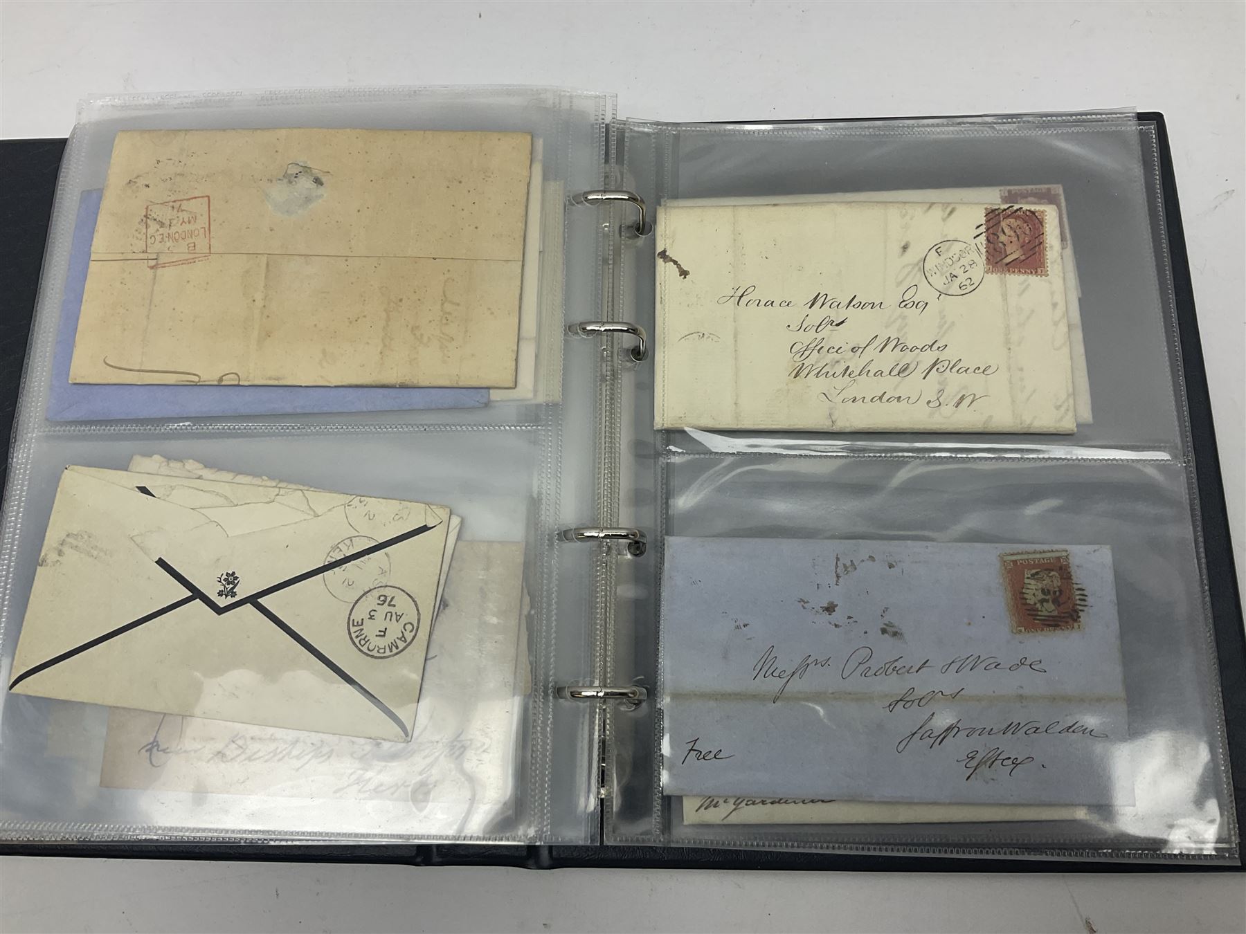 Postal history, including imperf penny reds on covers or entires, mourning cover, Cape of Good Hope overprinted postal stationary, pre-stamp items etc, housed in a ring binder folder