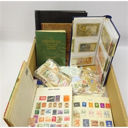  Collection of stamps and banknotes including Denmark one Krone 1914, Ghana one Cedi, French, Chinese, Commonwealth and other banknotes, stamps in stockbooks, on and off paper, on covers etc  