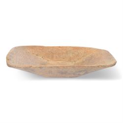 Carved wooden proving bowl of rectangular form, with provenance from a Yorkshire farmhouse, L68cm