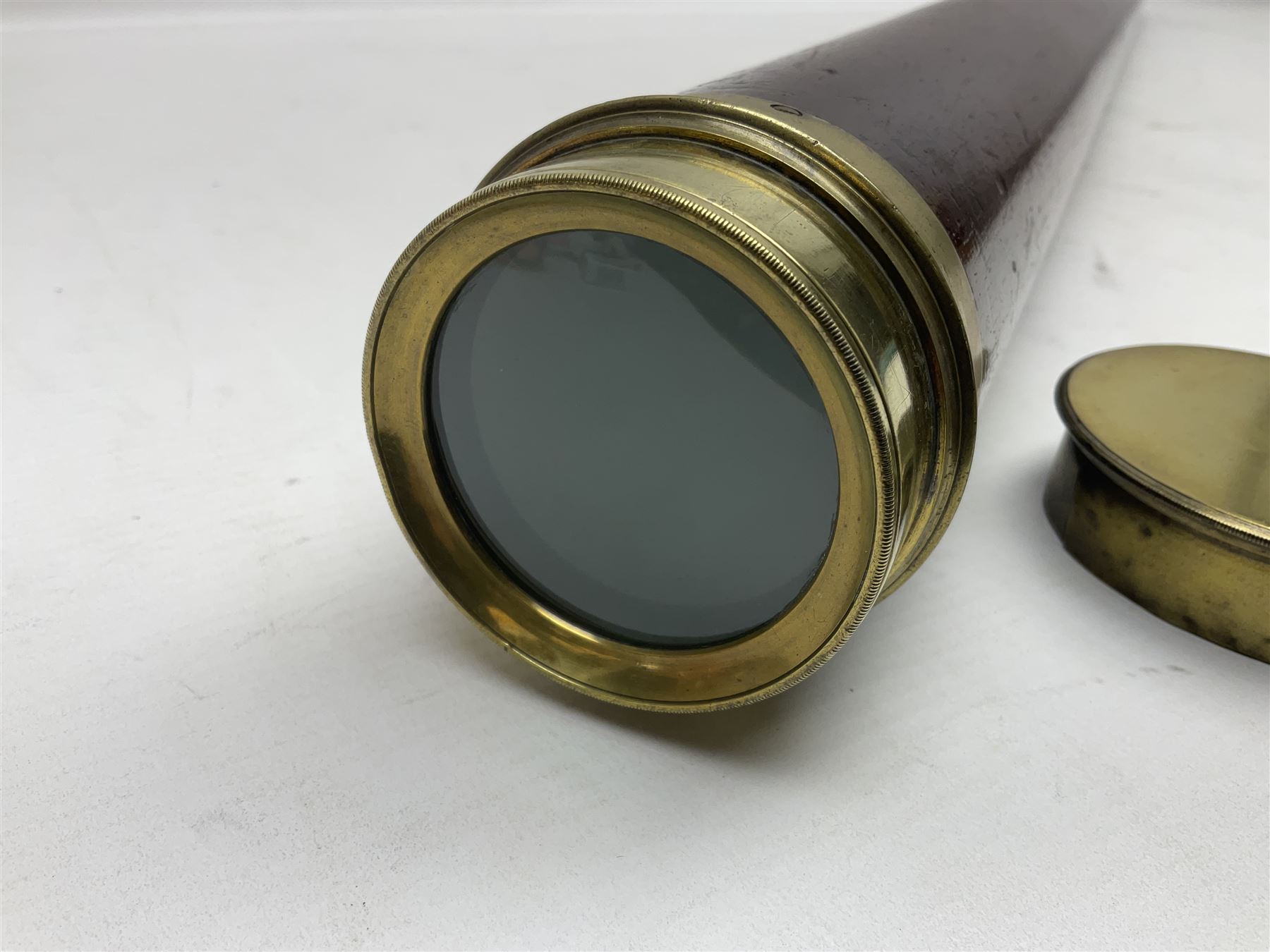 G Adams of London, single draw mahogany bound brass telescope, engraved G Adams of London, extended L116cm