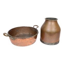 Large copper pan, together with milk churn, pan D48cm