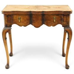 Quality early 20th century Queen Anne design walnut card table, rectangular book-matched v...