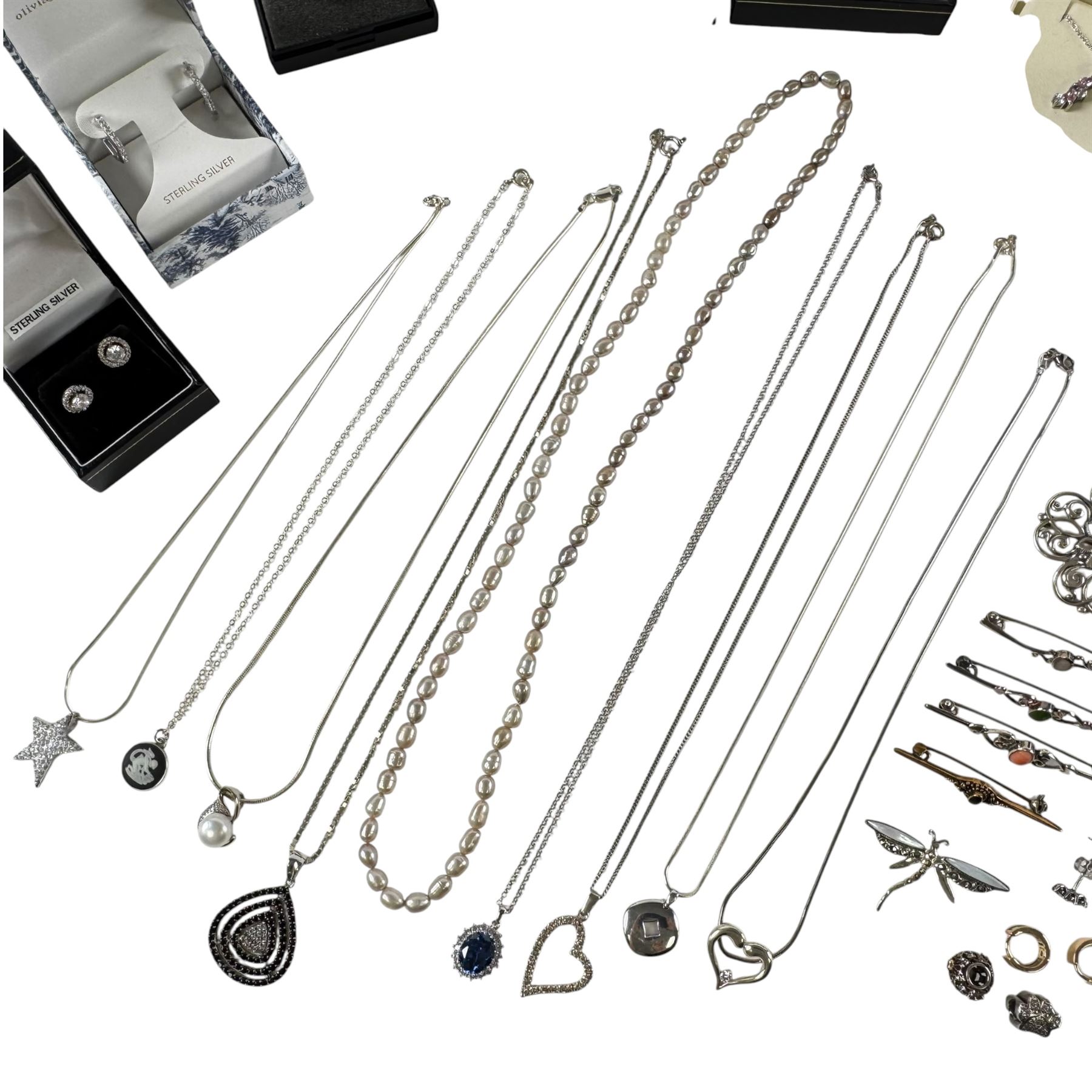 Stone set silver jewellery, including earrings, brooches, rings, necklaces and a some costume jewellery