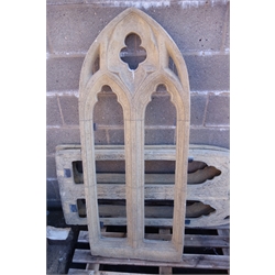  Set of three composite stone Gothick arched window type frames, H143cm, W56cm, (3)  