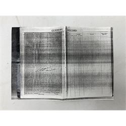 WW1 British Army Derby Scheme 1915 Attested armband; beret with East Yorkshire cap badge; pair of fur lined leather flying/motorcycle goggles; HMS Pembroke cap band; and small quantity of RNAS cloth and metal badges etc