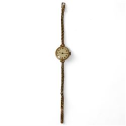 Vertex ladies 9ct gold manual wind wristwatch, on 9ct gold bracelet, hallmarked